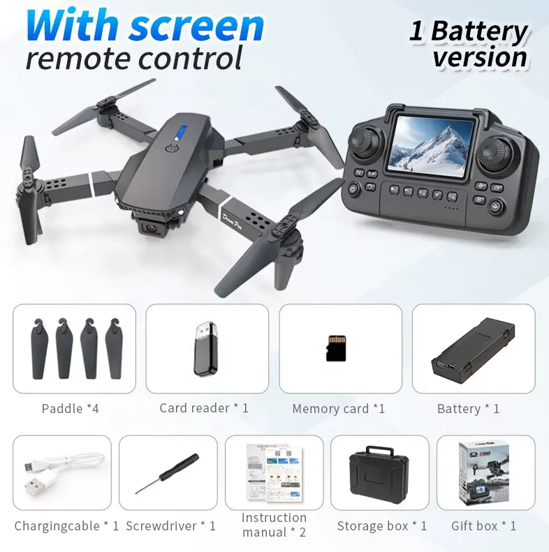 E88 Mini Drones Camera Plastic App Control Display Screen Remote Control Optical Flow Wifi FPV RC Foldable Quadcopter E88 Pro
