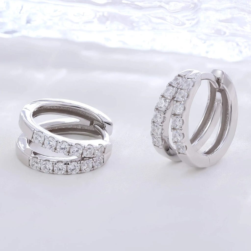 Factory Wholesale Moissanite Earring 925 Sterling Silver 18k White Gold Plated 2mm Round Moissanite Diamond Hoop Earrings