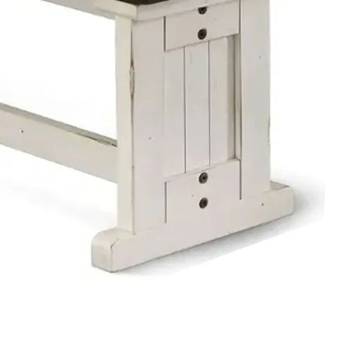 Orso Transitional Dining Table Plank Seat White and Brown Wood 48 Inch Home Office & Hotel Use
