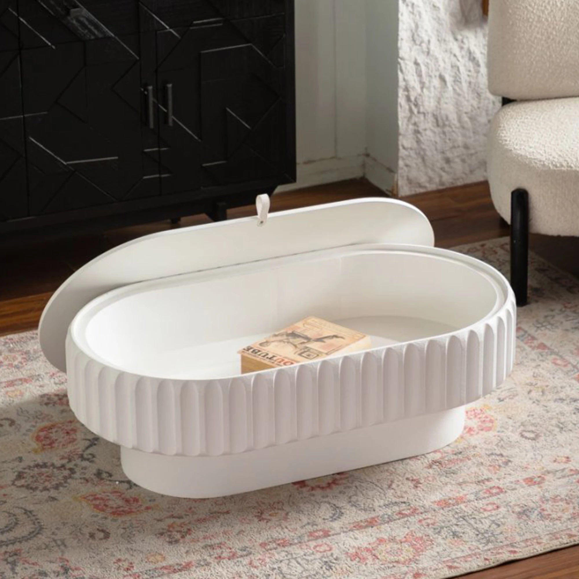 Fluted Storage Table with Lift-Off Lid, Sleek Texture, Perfect for Modern Living