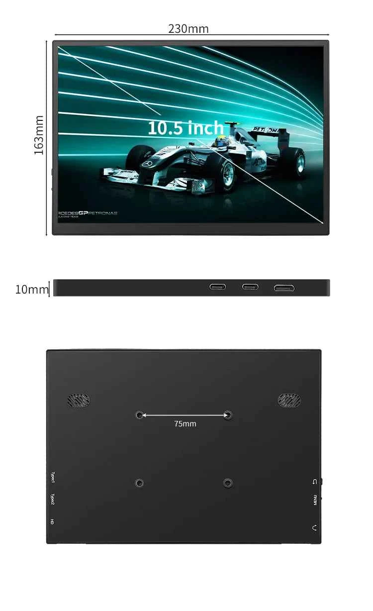 Portable Monitor 10.5 Inch FHD 1080P IPS HDR HD-MI Type C Portable Screen HD Gaming Monitor