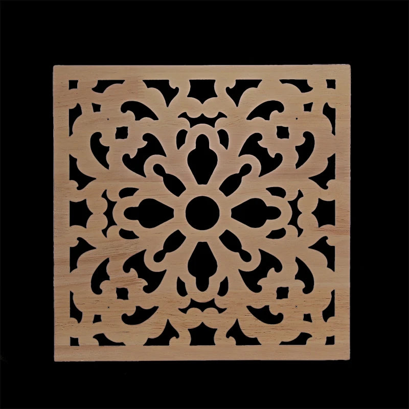 Decorative Wood Appliques Unique Exquisite Natural Floral Wooden Carved Onlay Decal Figurines Home Furniture Door Decor Square