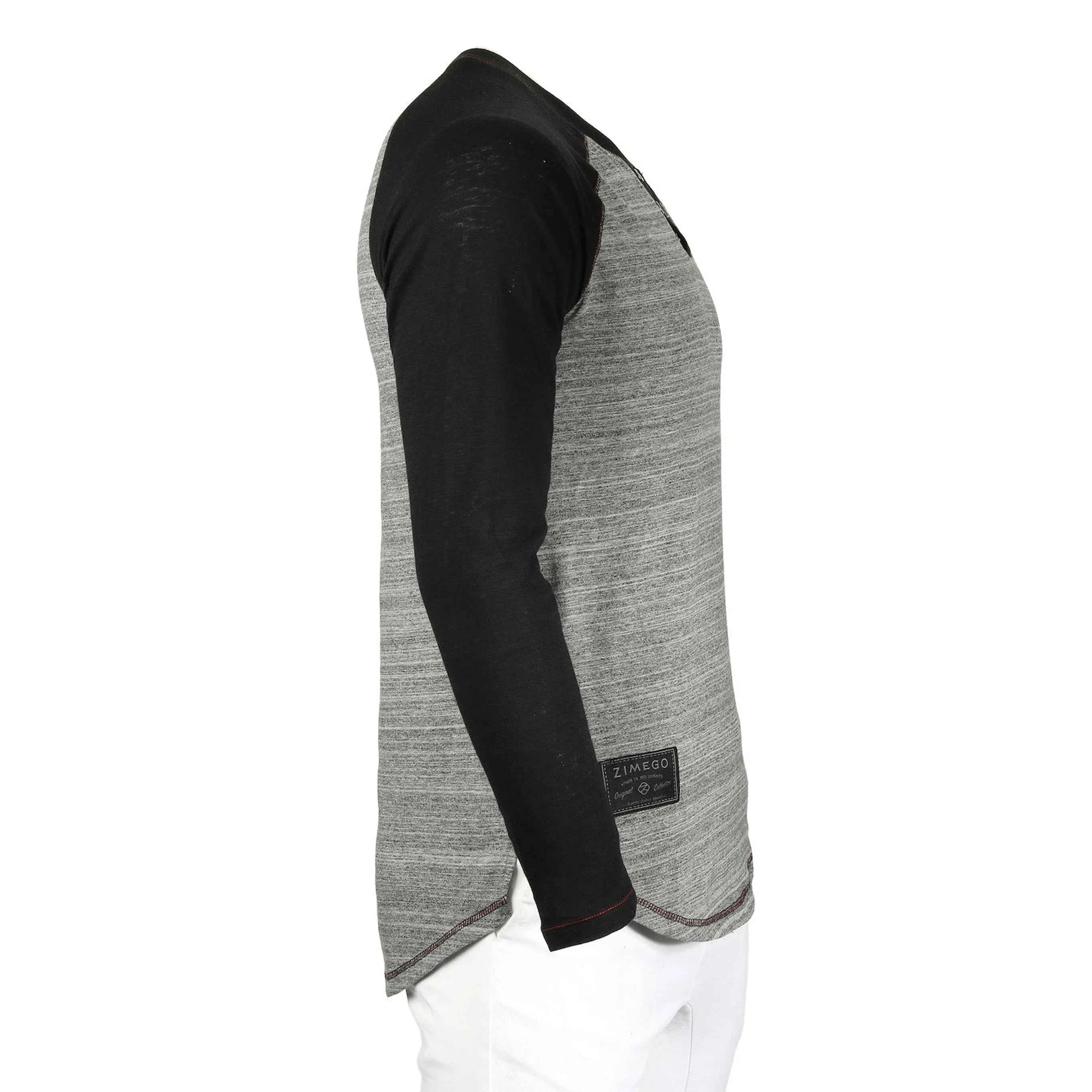TD ZIMEGO Men's Henley V-Neck T-Shirts Long Sleeve Raglan Contrast Design