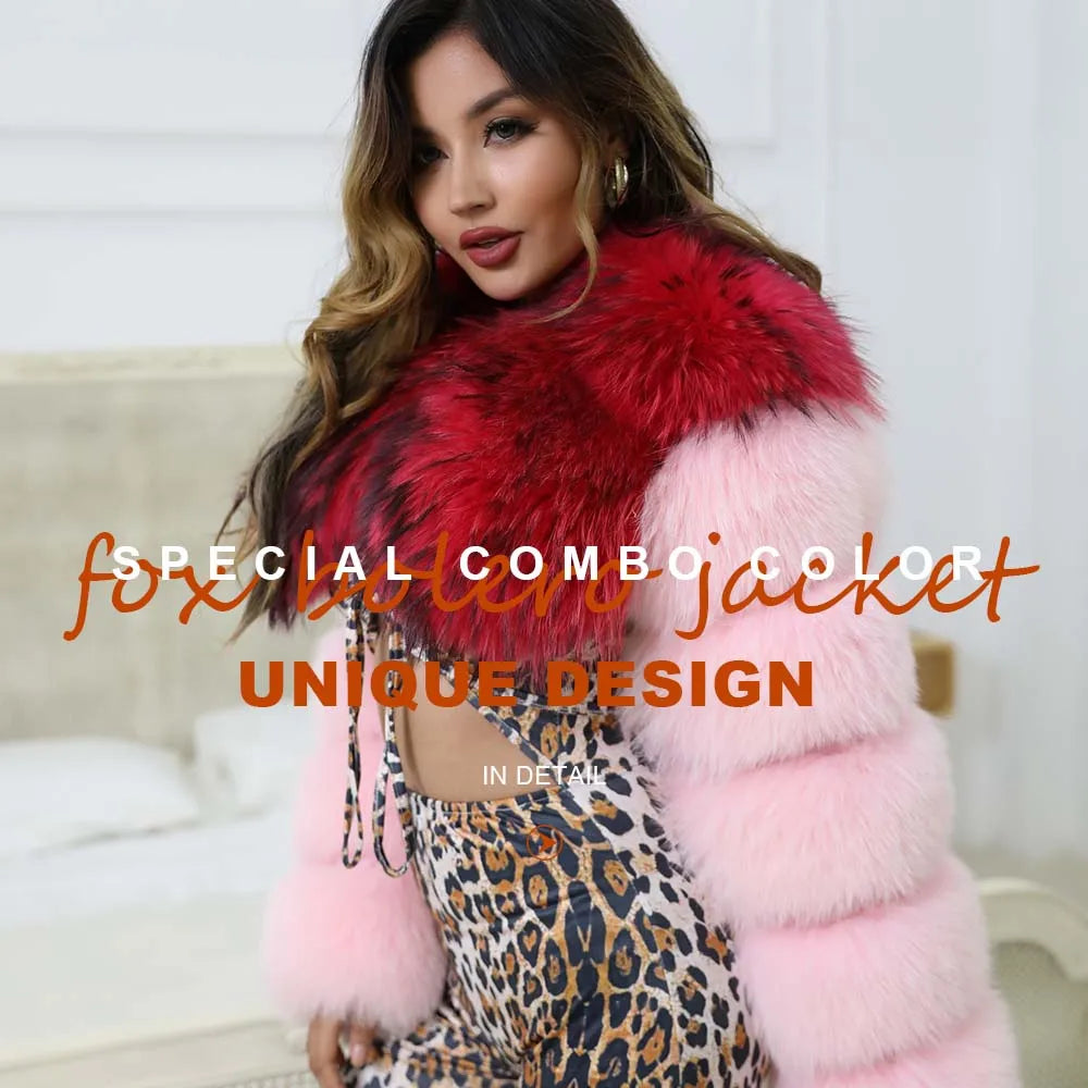 Women Real Fox Fur Bolero Jacket Unique Natural Fur Coat Two Fox Fur Sleeves