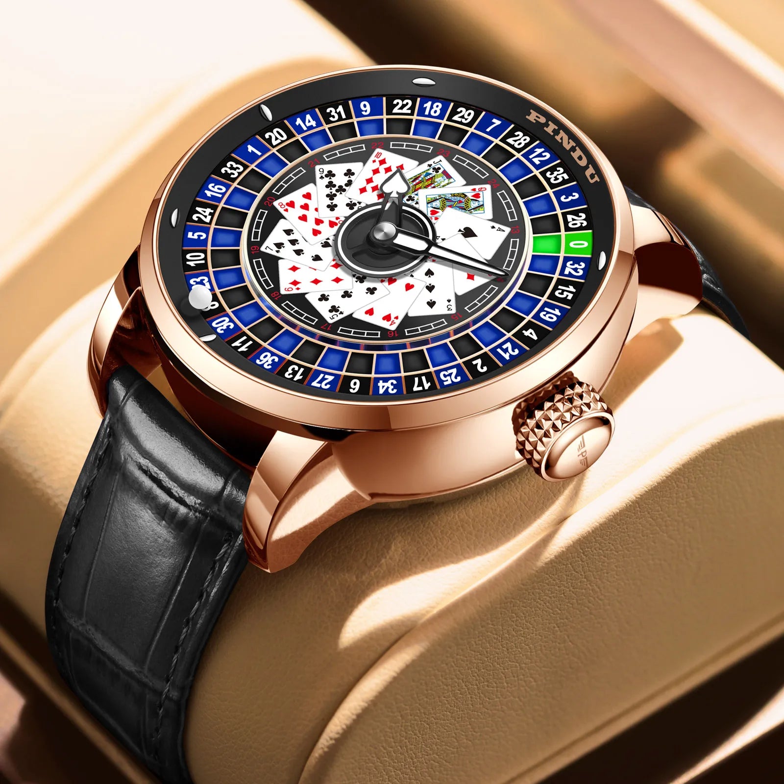 Jacob Player Series Poker Roulette Men's Watch Leather Strap Steel Case Automatic Luminous Mechanical 3ATM Water Analog