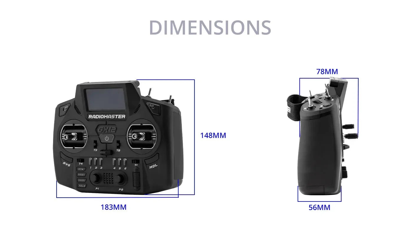IN Stock Black Radiomaster GX12 1000HZ 3D Digital CNC Hall Gimbal Dual Band Antenna Gemini XROSSBAND EXpressLRS Radio Controller
