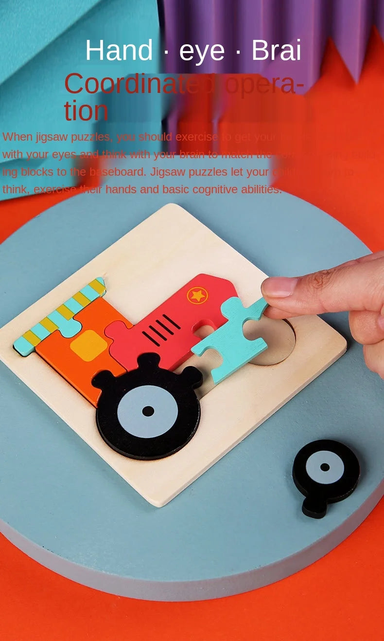 10.7cm/4.21in Kids Colorful 3D Puzzles Montessori Games Cartoon Animals Jigsaw Puzzle Baby Educational Wooden Toys for Children