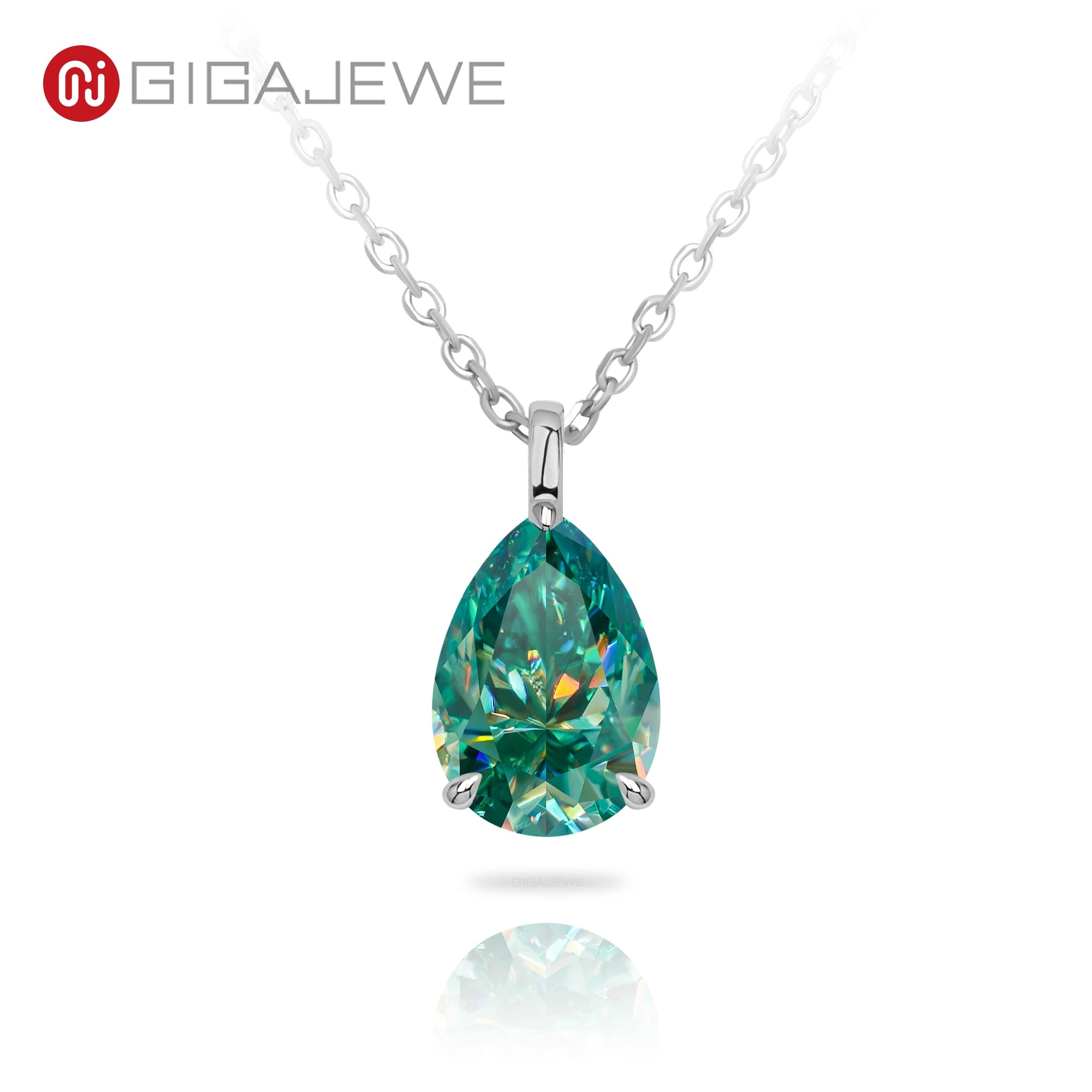 GIGAJEWE 4ct Pear Cut Cyan Blue Brown Moissanite Pendant Necklace 925 Sterling Silver Dainty Pear Solitaire Necklace Jewelry