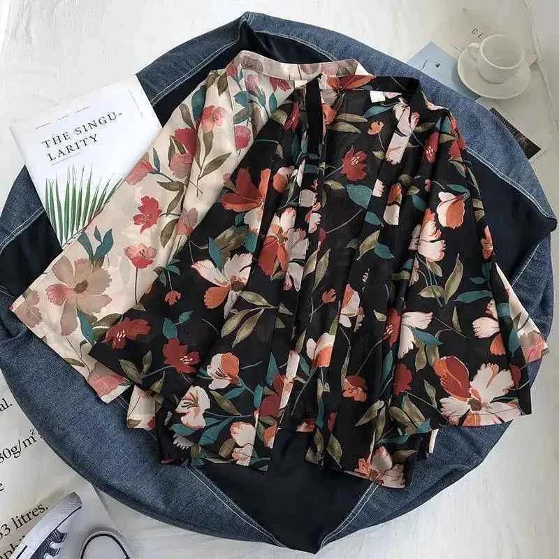 summer Chiffon Cover-ups ladies floral shirts blouses bohemia scarfs Beach Wear Kimono Dress For Women Swimsuit