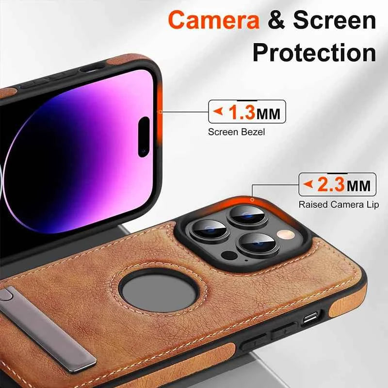 Artificial Leather Mobile Phone Cases with Kick Stand for iPhone 16 15 14 Plus 13 12 11 Case Trending Products 2025 New Arrival