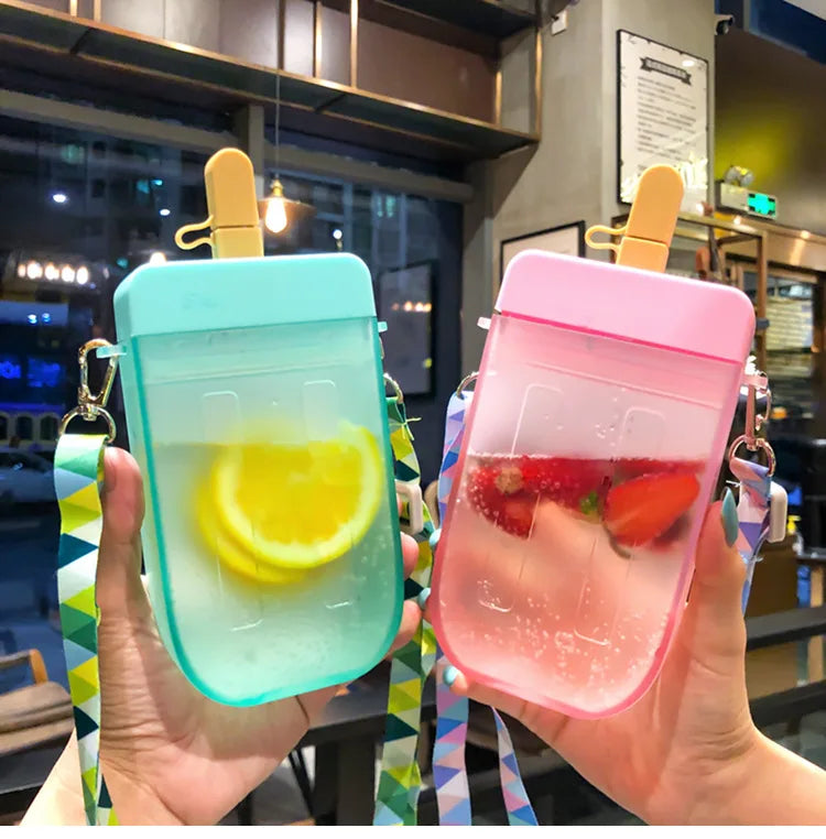 Summer Outdoor Water Bottle with Straw Portable Rope Travel Water Bottles Student Girls Water Cup Juice Drinking Bottle BPA Free