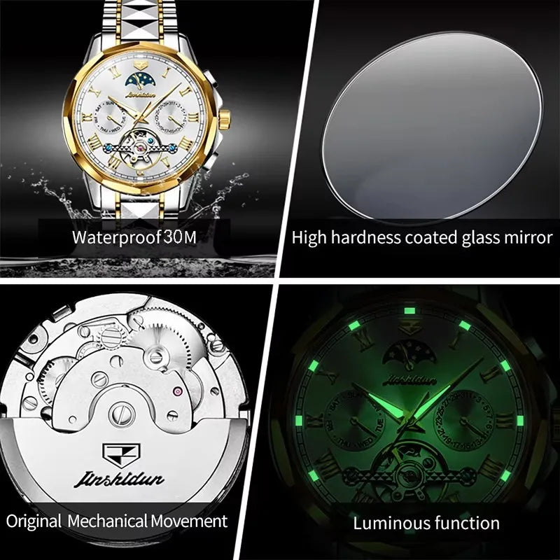 Jsdun 8937 Fashion Moon Phase Business Water Resistant Complete Couple Watch Top Luxury Tungsten Steel Band Lovers Watches
