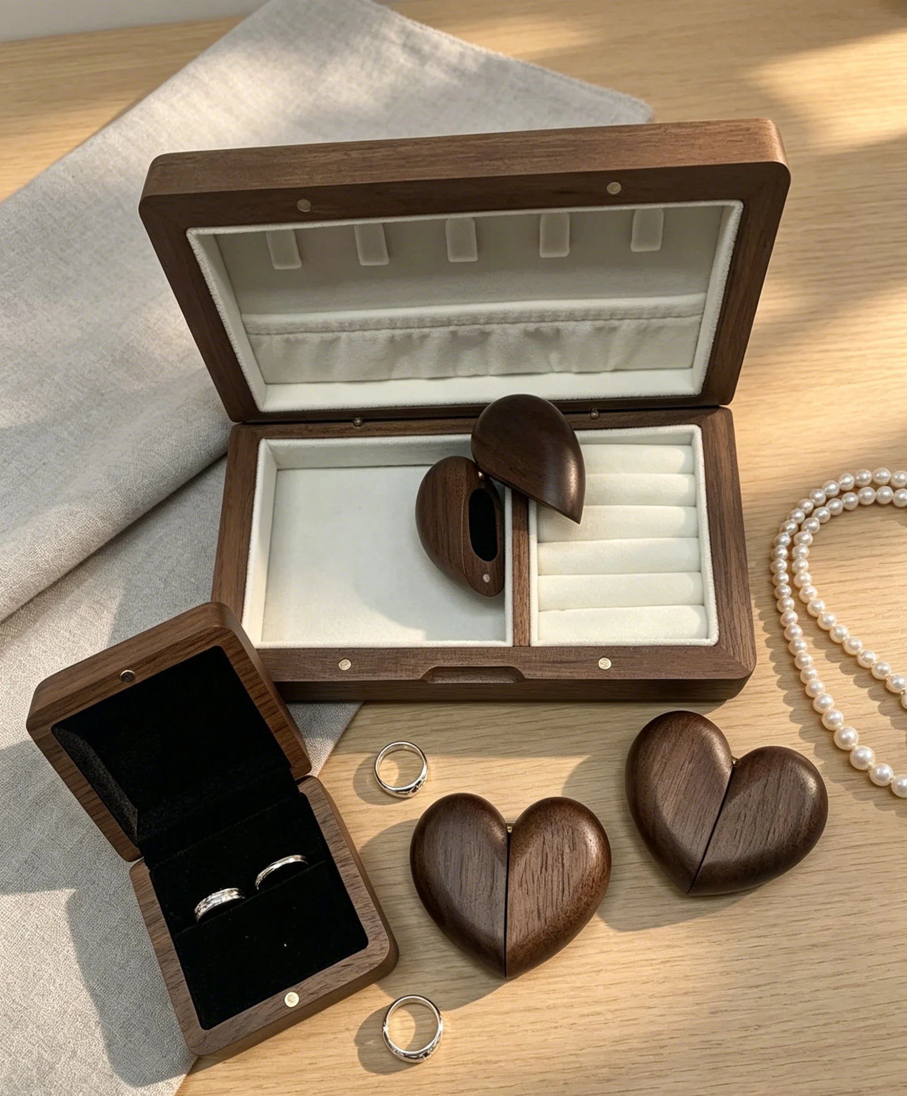 USA Free Shipping 12 Pcs Pack Magnetic Walnut Wooden Ring Box Jewelry Box Wedding Ring Box Ring for Storage Box Proposal Gift