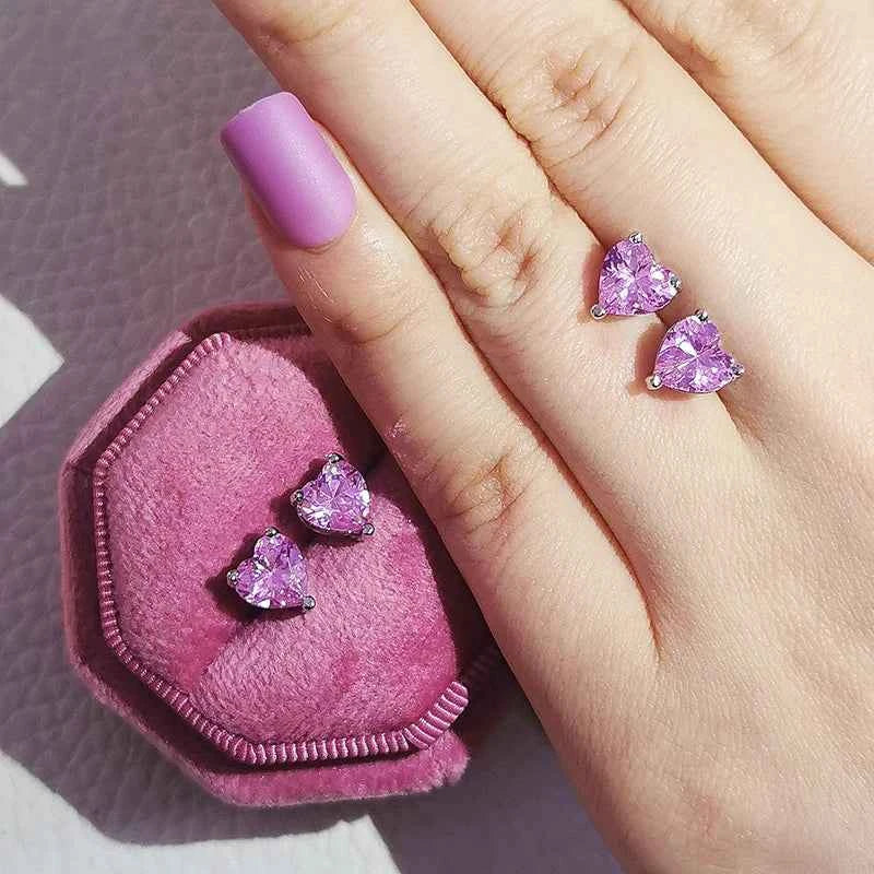 2023 New Arrivals Fashion Luxury silver color korean Zircon Stud Pink Earing Earrings For Women Girl Party Gift Jewelry Z7