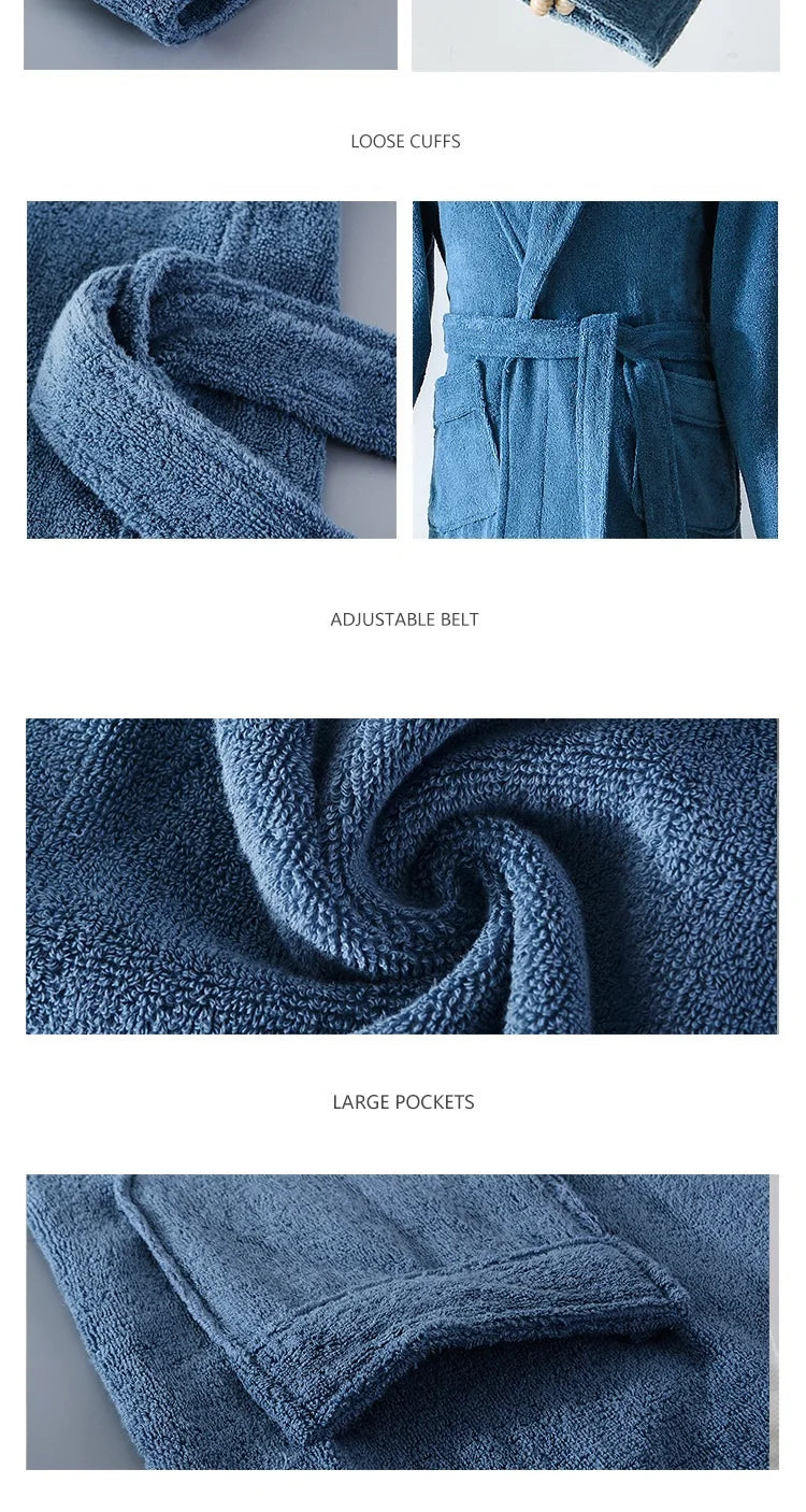 Autumn Winter Thick Pure Cotton Plain Color Bathrobes Sleepwear Robes Unisex Long-sleeve Absorbent Terry Bathrobe Hooded Pijamas