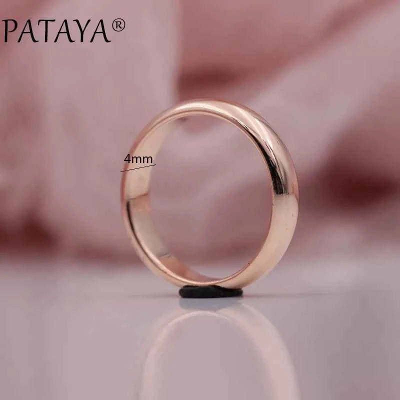 PATAYA New Arrivals 585 Rose Gold Color Smooth Romantic Simplicity Couple Rings Women Men Wedding Party Unique Fine Cute Jewelry