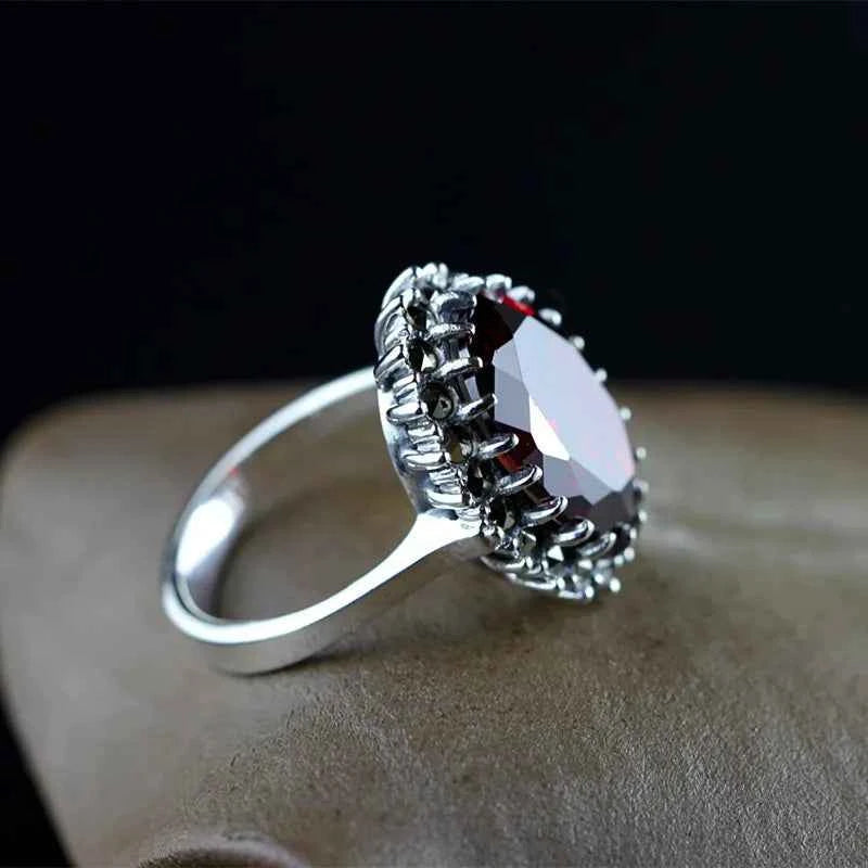 BOCAI S925 pure silver ornaments Thailand Thai silver technology claw with ms garnet ring Woman's silver ring