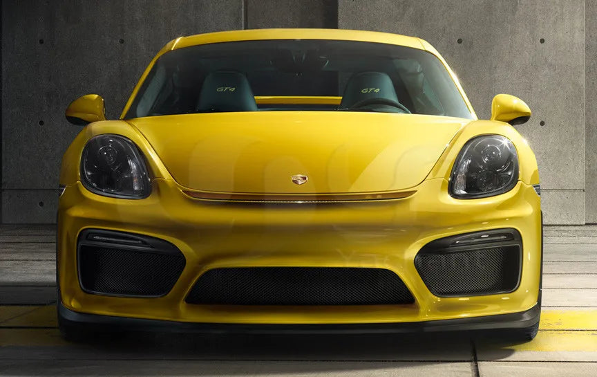 Portion Carbon Fiber Front Bumper Fit for 2014-2016 Cayman Boxster 981 GT4 Style Front Bumper FRP w CF Front Lip