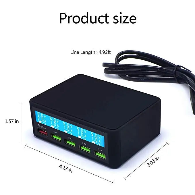 QC 3.0 Quick Charger Portable Multi 5 Port USB LCD Display 50W Fast Carregador For Iphone Xiaomi HuaWei Power Bank