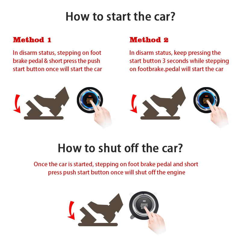 Auto Car One Start Stop Engine System with Remote Control Car PKE Keyless Entry Start System Open Trunk for 12V SUV Autostart