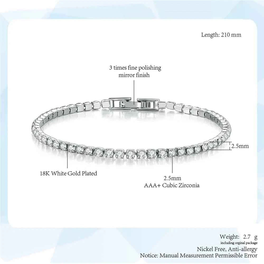 Fashion 2.5mm Zirconia Tennis Bracelet for Women Crystal Charm Designer Tennis Thin Chain Bracelet on Hand Wedding Jewelry KC128