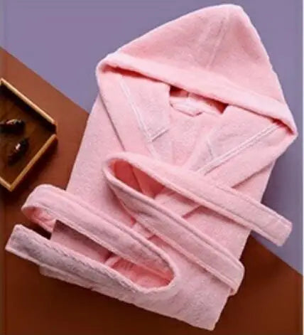 Autumn Winter Thick Pure Cotton Plain Color Bathrobes Sleepwear Robes Unisex Long-sleeve Absorbent Terry Bathrobe Hooded Pijamas