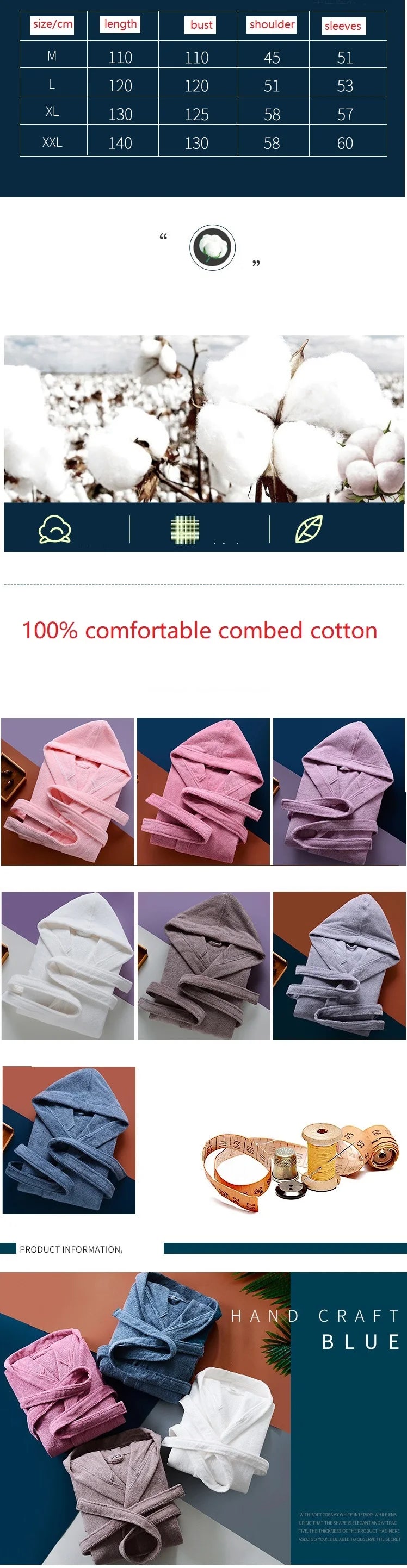 Autumn Winter Thick Pure Cotton Plain Color Bathrobes Sleepwear Robes Unisex Long-sleeve Absorbent Terry Bathrobe Hooded Pijamas