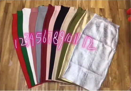 Wholesale 12 Colors 78cm Sexy Beige Black Blue Knee Length Bandage Skirt 2023 Knitted Elastic Sweet Designer Pencil Skirt