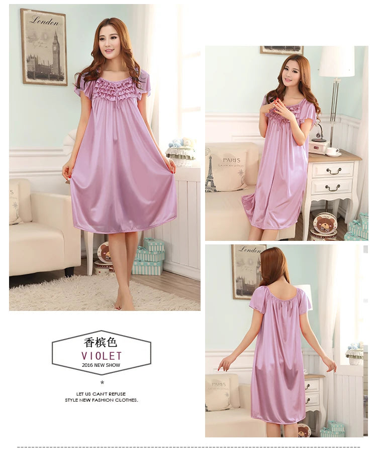 M-5XL Night Dress Ladies Sleepwear Women Silk Nightgowns Sexy Sleepwear Sleeping Dress Summer Pijamas