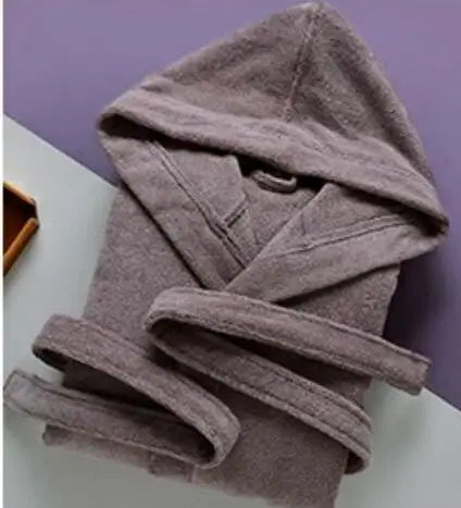Autumn Winter Thick Pure Cotton Plain Color Bathrobes Sleepwear Robes Unisex Long-sleeve Absorbent Terry Bathrobe Hooded Pijamas