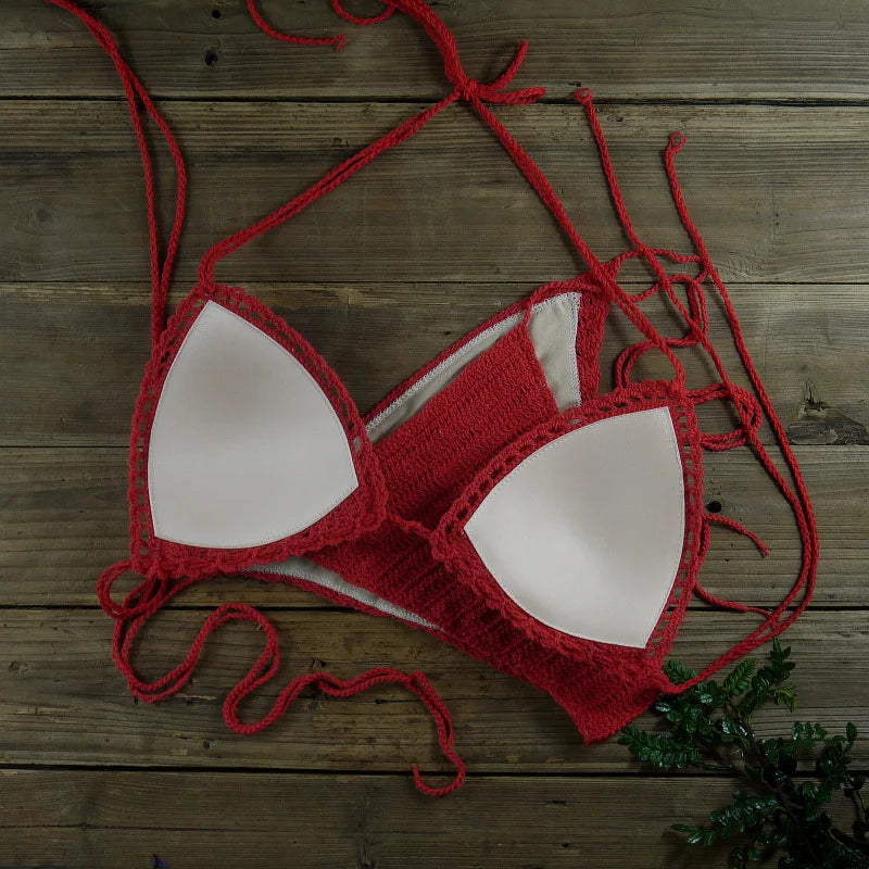 13 Color Women's Swimwear Push up Swimsuit Handmade Crochet Bikini Sets Lining Swim Trunks