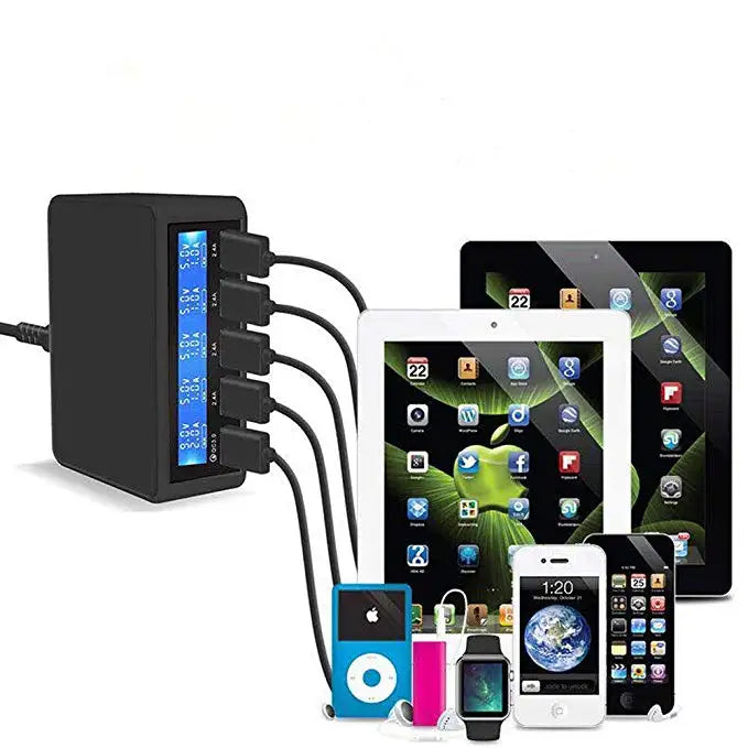 QC 3.0 Quick Charger Portable Multi 5 Port USB LCD Display 50W Fast Carregador For Iphone Xiaomi HuaWei Power Bank