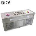 CE ETL Approval Popular Style Flat Double square Flat Pan Fry Ice Cream Machine with 10 Tanks Topping Freezer