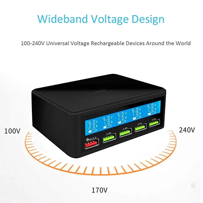 QC 3.0 Quick Charger Portable Multi 5 Port USB LCD Display 50W Fast Carregador For Iphone Xiaomi HuaWei Power Bank