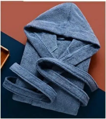 Autumn Winter Thick Pure Cotton Plain Color Bathrobes Sleepwear Robes Unisex Long-sleeve Absorbent Terry Bathrobe Hooded Pijamas