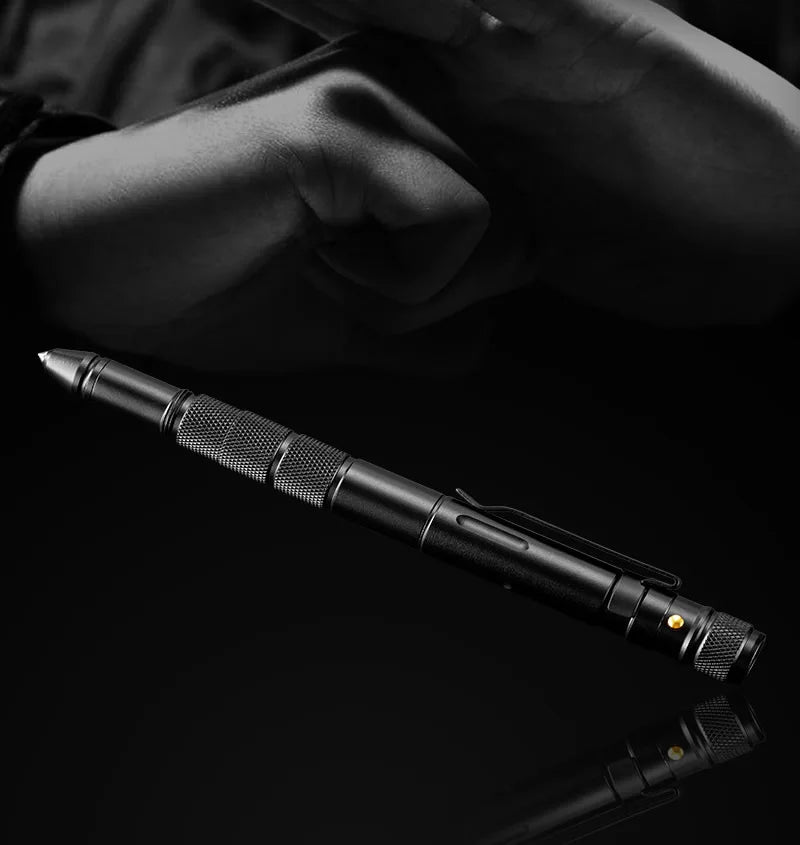 Portable Creative Self Defense Tactical Pen Emergency Flashlight Strobe Bottle Opener Car Window Breaker Pill Storage Gift Box