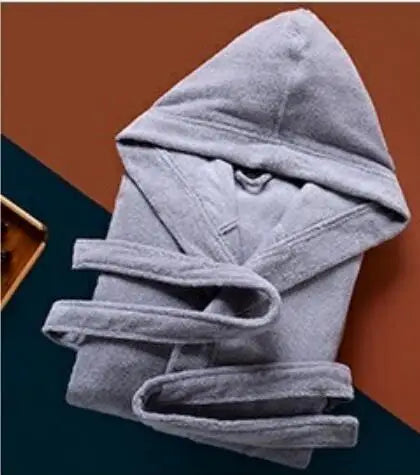 Autumn Winter Thick Pure Cotton Plain Color Bathrobes Sleepwear Robes Unisex Long-sleeve Absorbent Terry Bathrobe Hooded Pijamas
