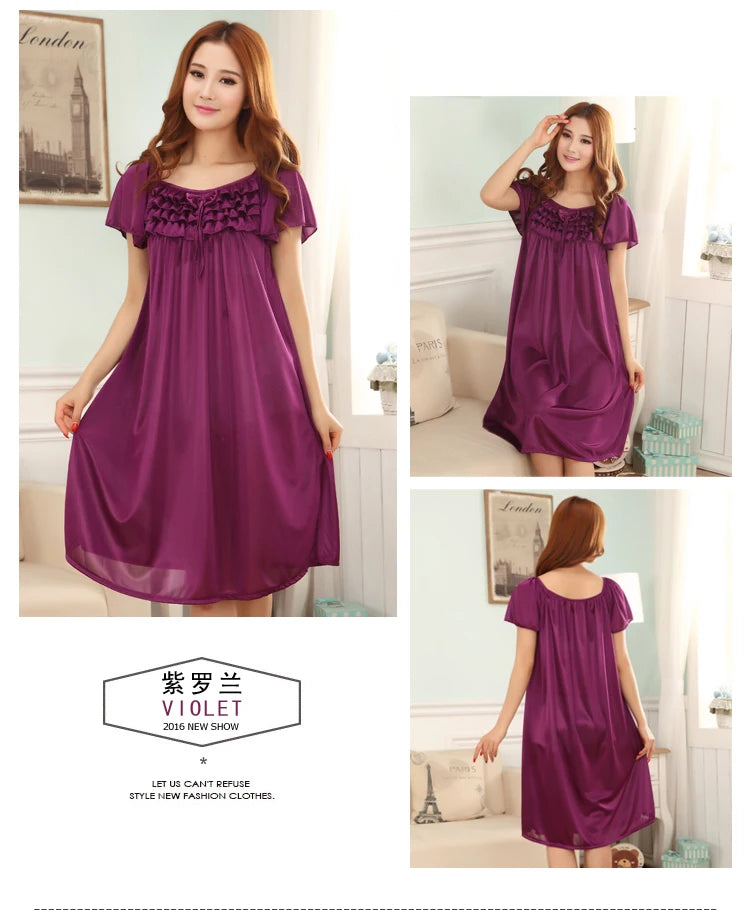 M-5XL Night Dress Ladies Sleepwear Women Silk Nightgowns Sexy Sleepwear Sleeping Dress Summer Pijamas