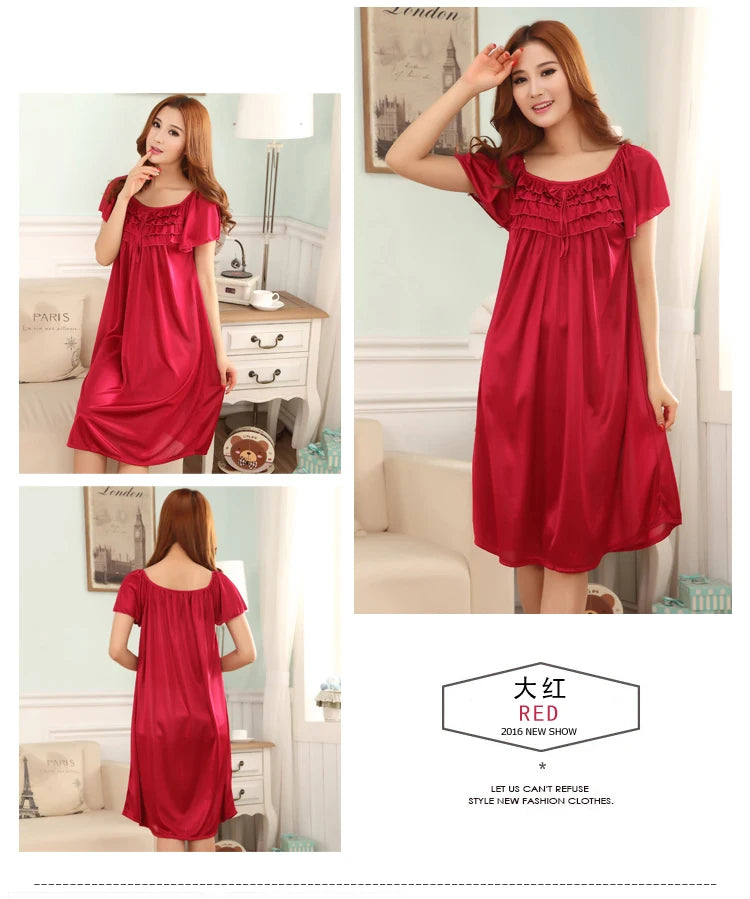 M-5XL Night Dress Ladies Sleepwear Women Silk Nightgowns Sexy Sleepwear Sleeping Dress Summer Pijamas