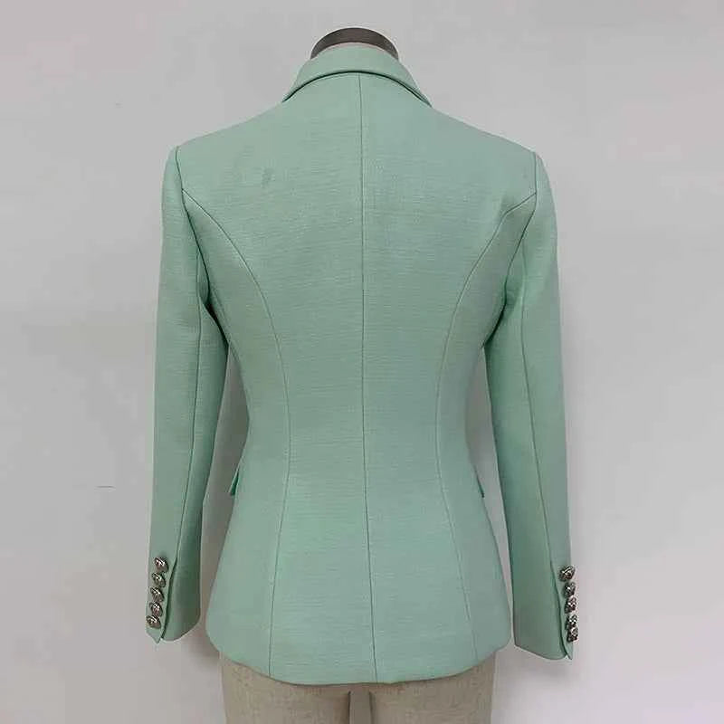 HIGH STREET 2026 Classic Baroque Designer Jacket Women's Metal Lion Buttons Double Breasted Textured Blazer Mint Green