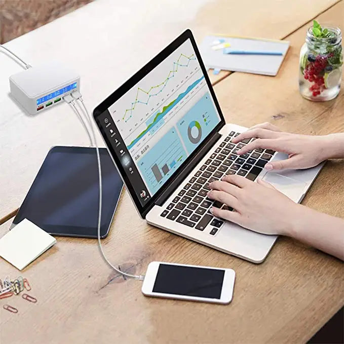 QC 3.0 Quick Charger Portable Multi 5 Port USB LCD Display 50W Fast Carregador For Iphone Xiaomi HuaWei Power Bank