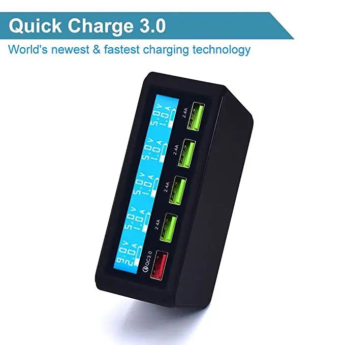 QC 3.0 Quick Charger Portable Multi 5 Port USB LCD Display 50W Fast Carregador For Iphone Xiaomi HuaWei Power Bank