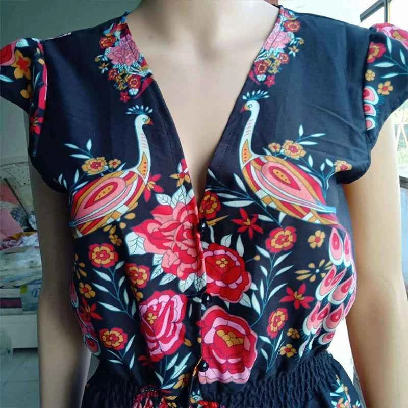 Customizable Duzeala 2022 New Women Summer Boho Beach Maxi Dress Sexy V Neck Vintage Print Long Dresses Casual Sundress Dress