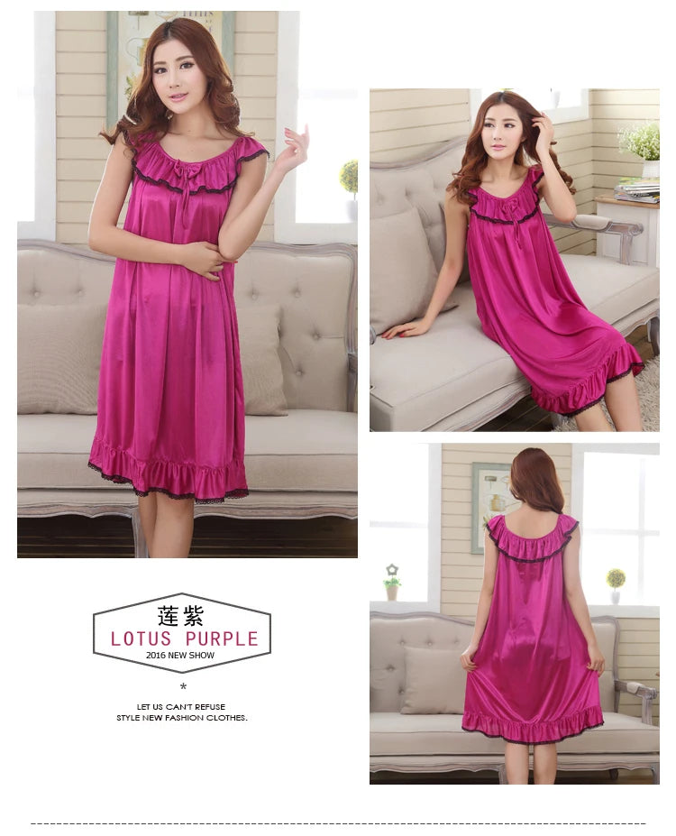 M-5XL Night Dress Ladies Sleepwear Women Silk Nightgowns Sexy Sleepwear Sleeping Dress Summer Pijamas