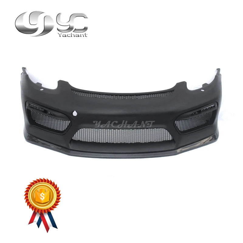 Portion Carbon Fiber Front Bumper Fit for 2014-2016 Cayman Boxster 981 GT4 Style Front Bumper FRP w CF Front Lip