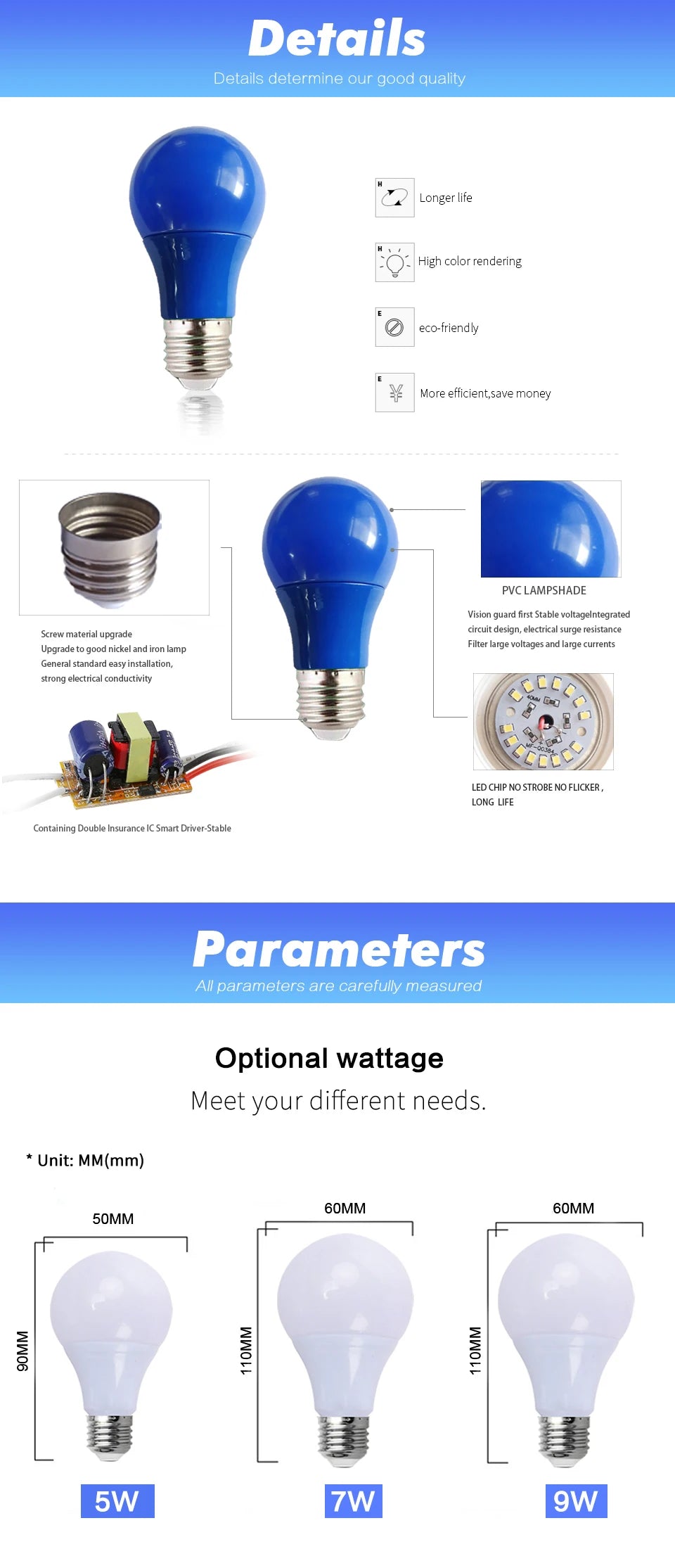 Colorful LED Bulb E27 Lamp Led Bar Light 3W 5W 7W 9W 12W Red Blue Green Yellow Pink Lampara Light KTV Party Home Decor Lighting