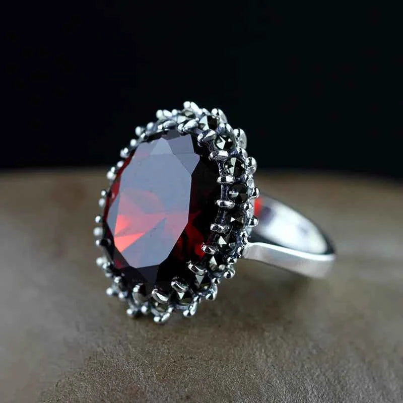 BOCAI S925 pure silver ornaments Thailand Thai silver technology claw with ms garnet ring Woman's silver ring