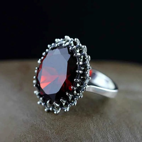 BOCAI S925 pure silver ornaments Thailand Thai silver technology claw with ms garnet ring Woman's silver ring