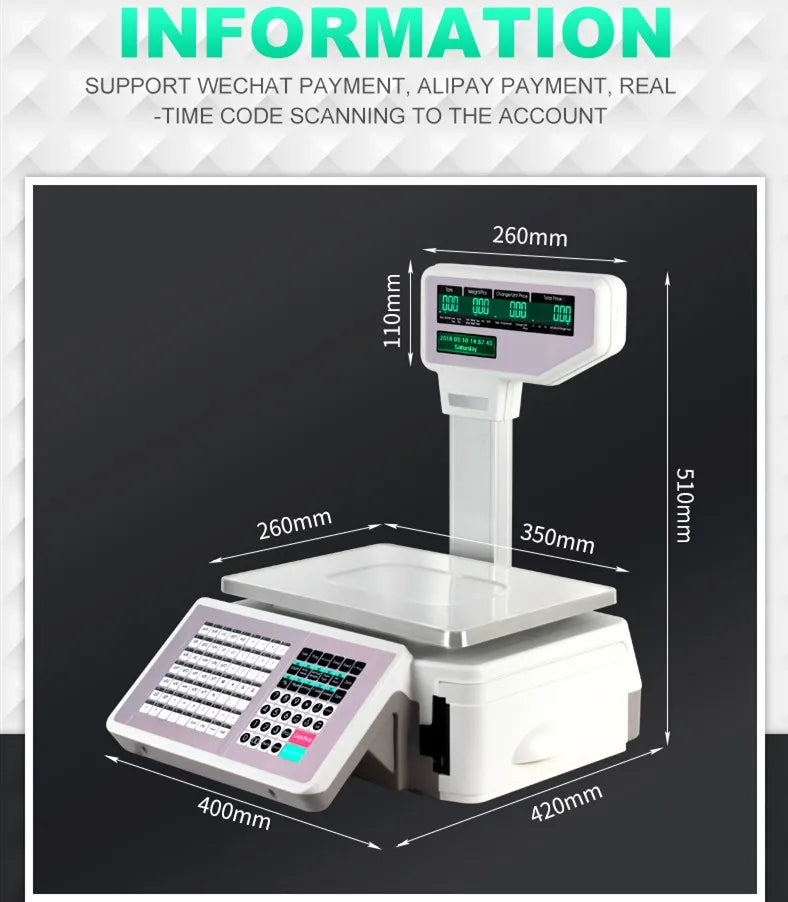 15kg/30kg Multi-Languages Label Printing Scale LCD Display Digital Barcode Scale