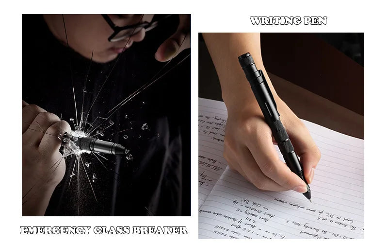 Portable Creative Self Defense Tactical Pen Emergency Flashlight Strobe Bottle Opener Car Window Breaker Pill Storage Gift Box